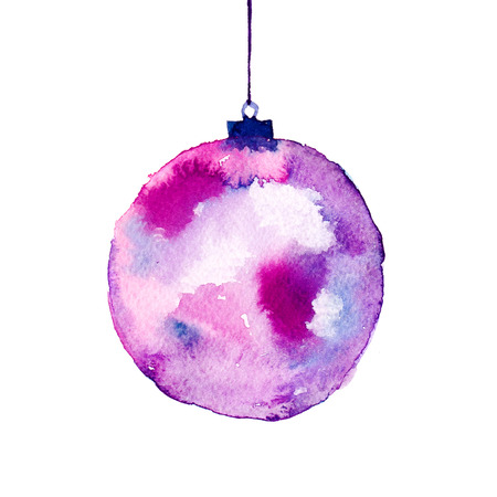Watercolor christmas ornament hand painted on white backgroundの写真素材