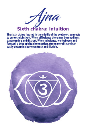 Ajna Chakra symbol on indigo watercolor dot, vector illustration. The Third Eye Chakraのイラスト素材