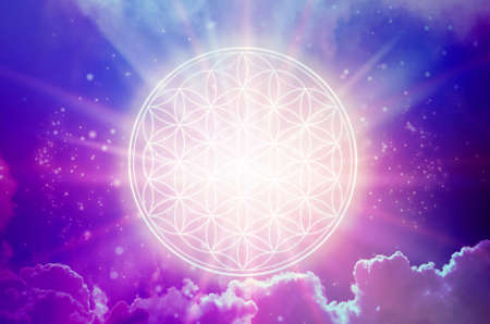 Flower of Life Symbol in a cosmic field of glowing lightの写真素材