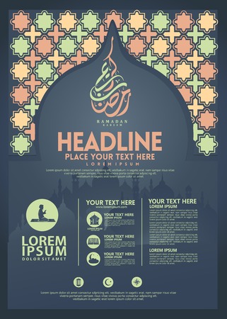 Ramadan Kareem poster, brochure template and other users, islamic banner background with calligraphy and islamic ornamentのイラスト素材