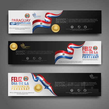 Set banner design template Happy Independence Day Paraguay modern background, Horizontal position for publication, carnival, event, festival and other usersのイラスト素材