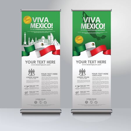 Happy Mexico independence day roll up banner set. for publication eventsのイラスト素材