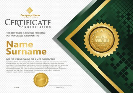 Dynamic and futuristic modern certificate template with colorful gradation on diagonal halftone on ornament and texture pattern background background.のイラスト素材