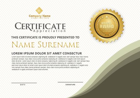 Elegant and futuristic modern certificate template with flow lines ornament on pattern background.のイラスト素材