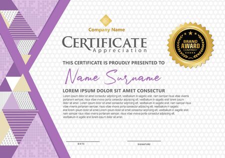 modern certificate template with geometric triangle with halftone on line ornament on pattern background.のイラスト素材