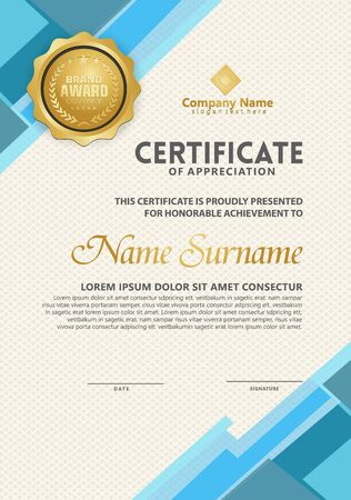 certificate template with modern pattern and lines dynamic and futuristic color, diploma,Vector illustrationのイラスト素材