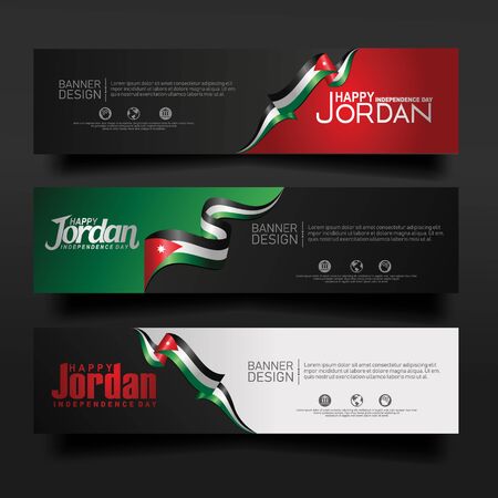 Abstract vector layout horizontal banner Jordan independence day set. For art template design, tag, card. banner, backdrop and other user eventsのイラスト素材