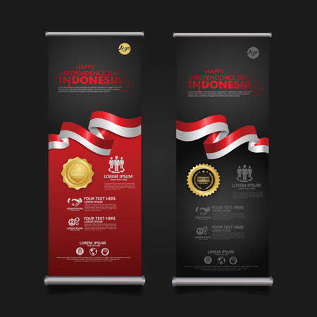 Indonesia Independence Day Celebration, roll up banner set design Vector Template Illustrationのイラスト素材