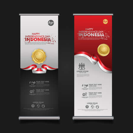 Indonesia Independence Day Celebration, roll up banner set design Vector Template Illustrationのイラスト素材