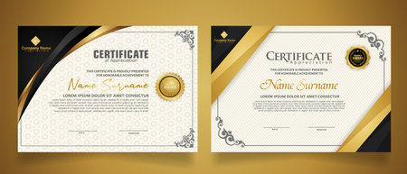 certificate template with classic frame and modern pattern, diploma, vector illustrationのイラスト素材