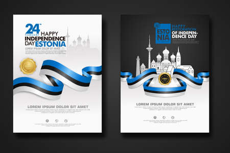 Set poster design Estonia happy independence Day background templateのイラスト素材