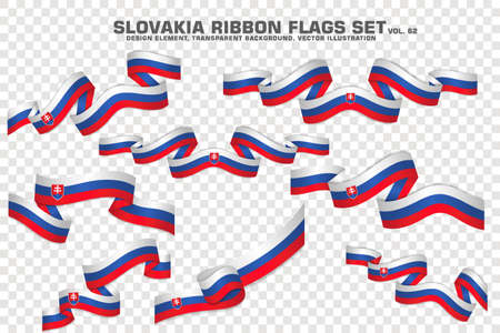 Set of Slovakia Ribbon flags, design element. 3D on a transparent background. vector illustrationのイラスト素材