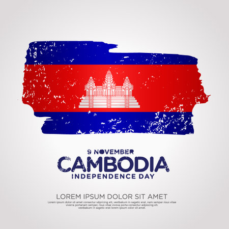 Cambodia Independence day greeting card with grunge and splash effect on flag as a symbol of independence. vector illustrationのイラスト素材