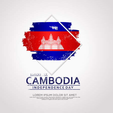 Cambodia Independence day greeting card with grunge and splash effect on flag as a symbol of independence. vector illustrationのイラスト素材