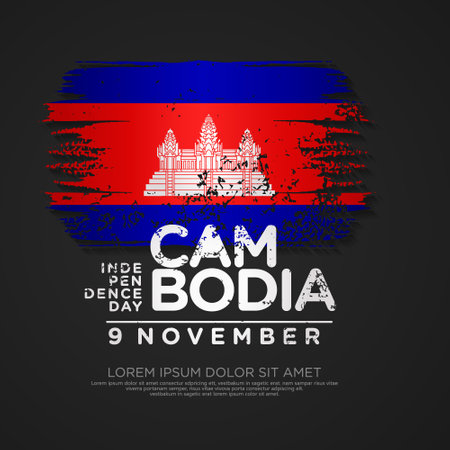 Cambodia Independence day greeting card with grunge and splash effect on flag as a symbol of independence. vector illustrationのイラスト素材