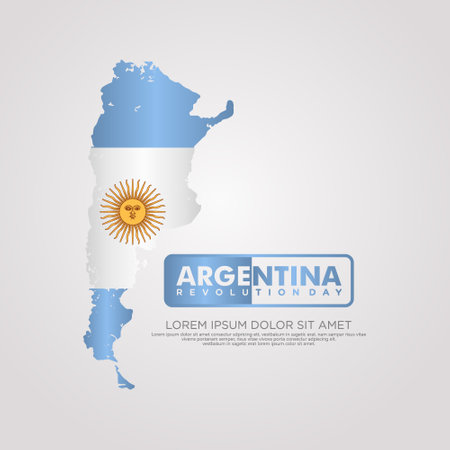 Argentina Revolution day greeting card, with grunge and splash effect on flag as a symbol of revolution and silhouette city. vector illustrationのイラスト素材