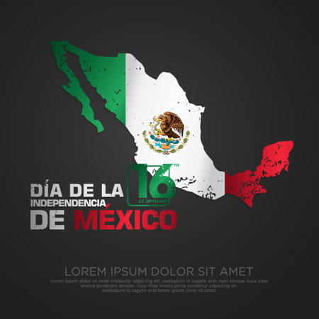 Mexico independence day greeting card, with grunge and splash effect on flag as a symbol of independence and silhouette city. vector illustrationのイラスト素材