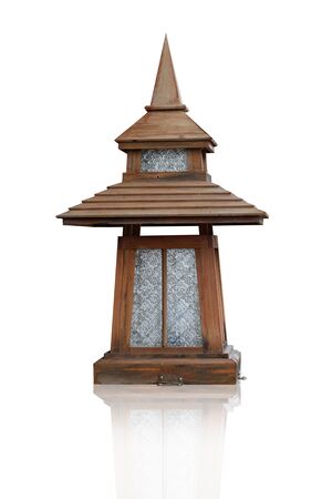 Traditional wooden lamp on white backgroundの写真素材