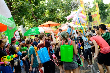 CHIANGMAI, THAILAND - APRIL 14  Unidentified Thai and International people enjoy in Songkran Festival 2013  Thailand new year  on April 14,2013 in Chiang Mai, Thailand のeditorial素材