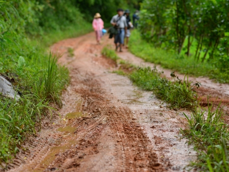 Dirty road with mud after rainの写真素材