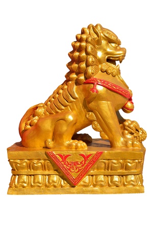 golden lion statue, symbol of protection & power in oriental asia especially chinaの写真素材