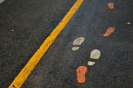 Footprints on walking trackの写真素材