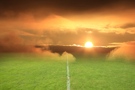 soccer field stadium on the green grass, sunshine sport game background for designの写真素材