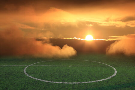 soccer field stadium on the green grass, sunshine sport game background for designの写真素材
