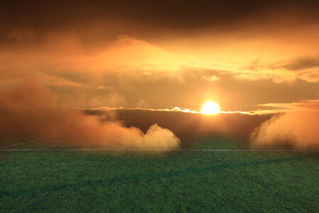 soccer field stadium on the green grass, sunshine sport game background for designの写真素材