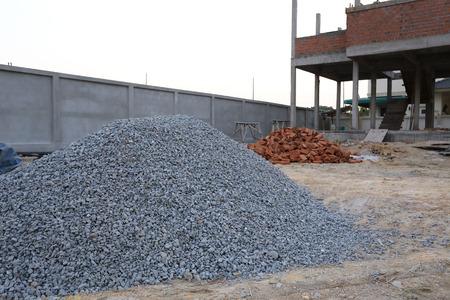 piles gravel in construction siteの写真素材