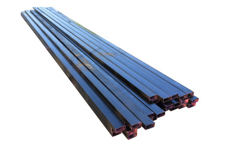 Stack of steel metal pipes isolatedの写真素材