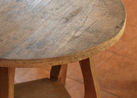 wood curve corner of table circle furnitureの写真素材