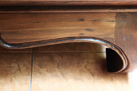 wood curve corner of wooden furnitureの写真素材
