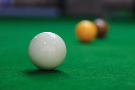 snooker balls on green snooker table, sport game backgroundの写真素材