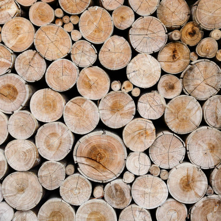 Pile of wood logs ready for industryの写真素材