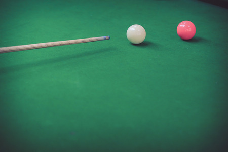 snooker balls on green snooker table, sport game backgroundの写真素材