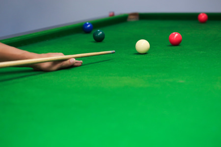 snooker balls on green snooker table, sport game backgroundの写真素材