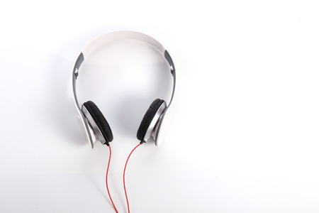 white headphone for music on white backgroundの写真素材
