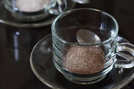 coffee, glass of coffee cup on black tableの写真素材