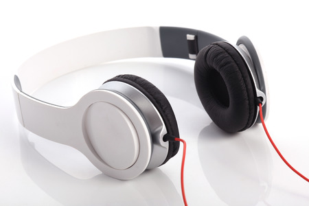 white headphone for music on white backgroundの写真素材