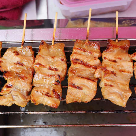 grilled pork on a barbecue grill, thai foodの写真素材