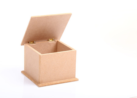 side view of brown wooden box used product packagingの写真素材