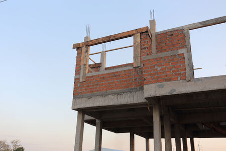 residential building construction site with brick blockの写真素材