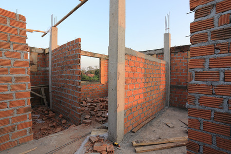residential building construction site with brick blockのeditorial素材