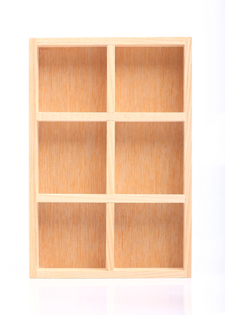 wood shelves isolated on white backgroundの写真素材