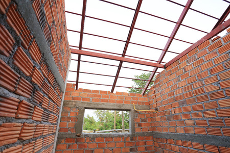 brick wall in residential building construction siteの写真素材