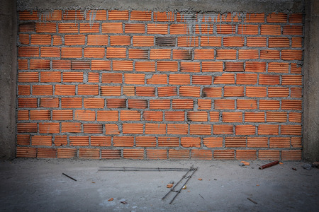 brick wall in residential building construction siteの写真素材