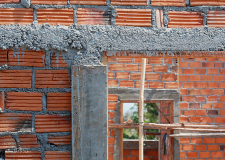brick wall in residential building construction siteの写真素材