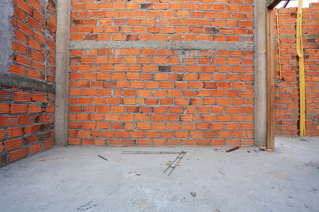 brick wall in residential building construction siteの写真素材