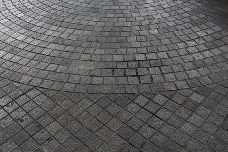 stone block floor of pavement on city streetの写真素材